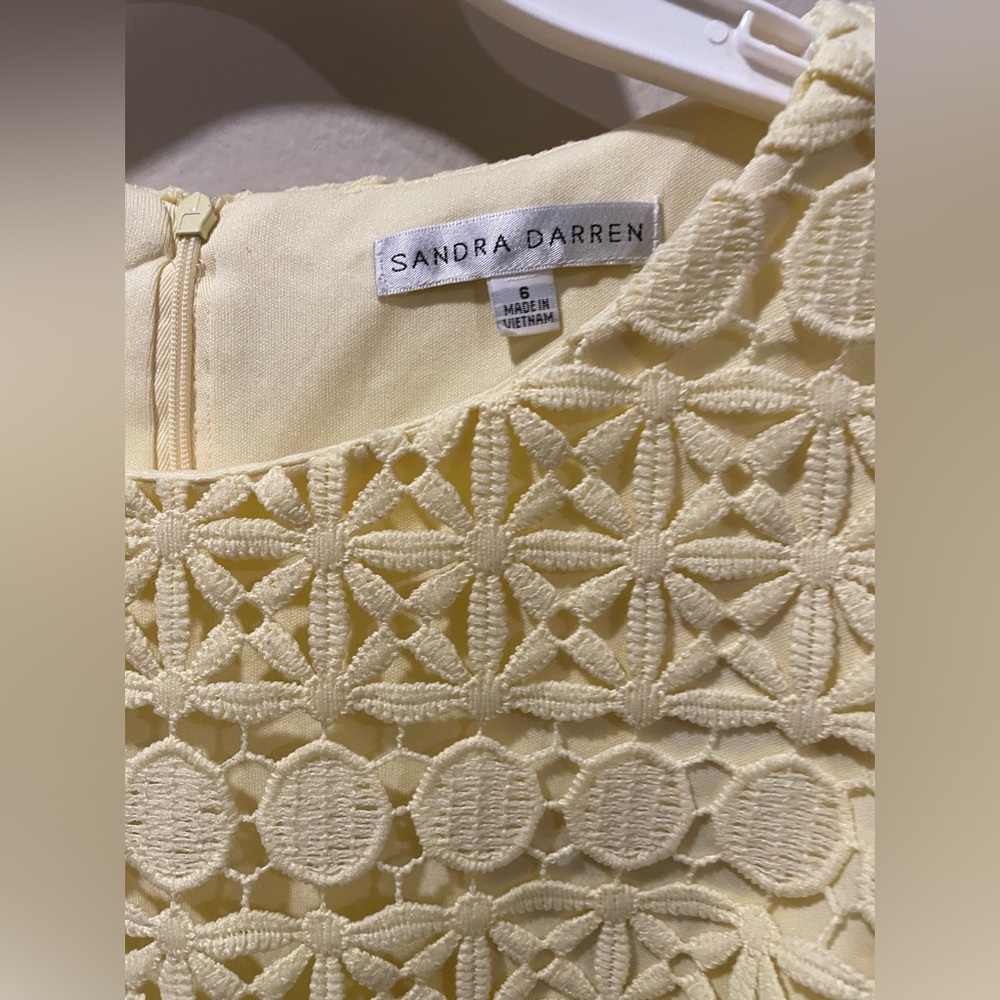 Size 6 Women’s Sandra Darren Sleeveless Sunny Yellow Crochet Dress - Picture 3 of 8